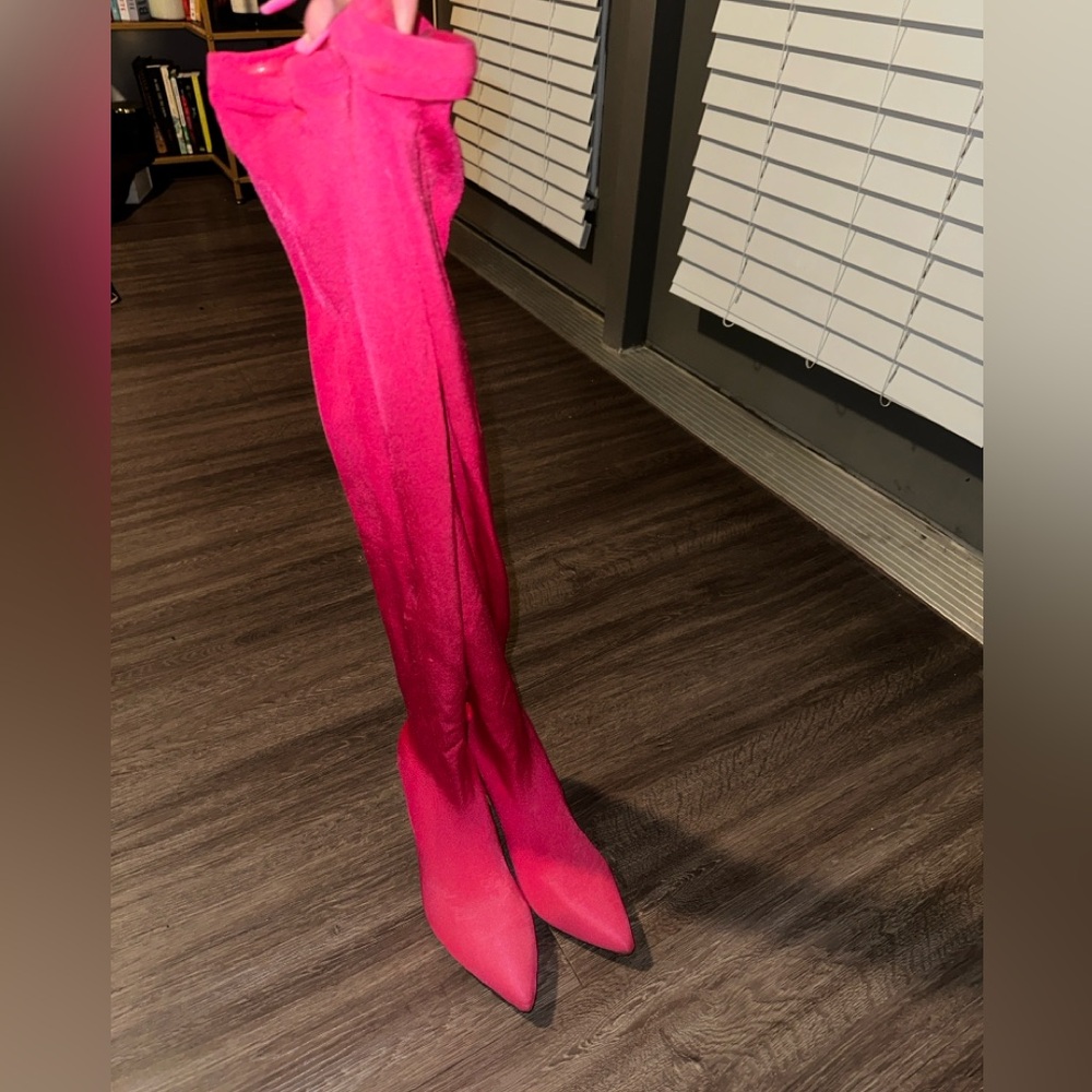 Pink thigh high boots